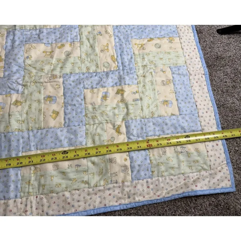 Lap Throw Quilt Handmade Baby Boy Yellow Blue Nursery Theme 40 X 40 In